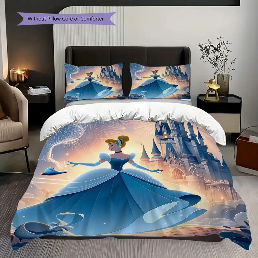 3pc Cinderella and Snow White Cartoon Children's Duvet Cover Set - Super soft (1*Duvet Cover + 2*Pillowcase, Without Core)
