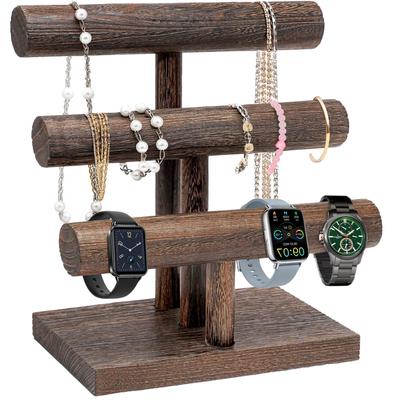 Wooden Bracelet Stand, Watch Stand, 3-Tier Accessory Holder, T-Shaped, Detachable, Stylish, Easy To Assembly