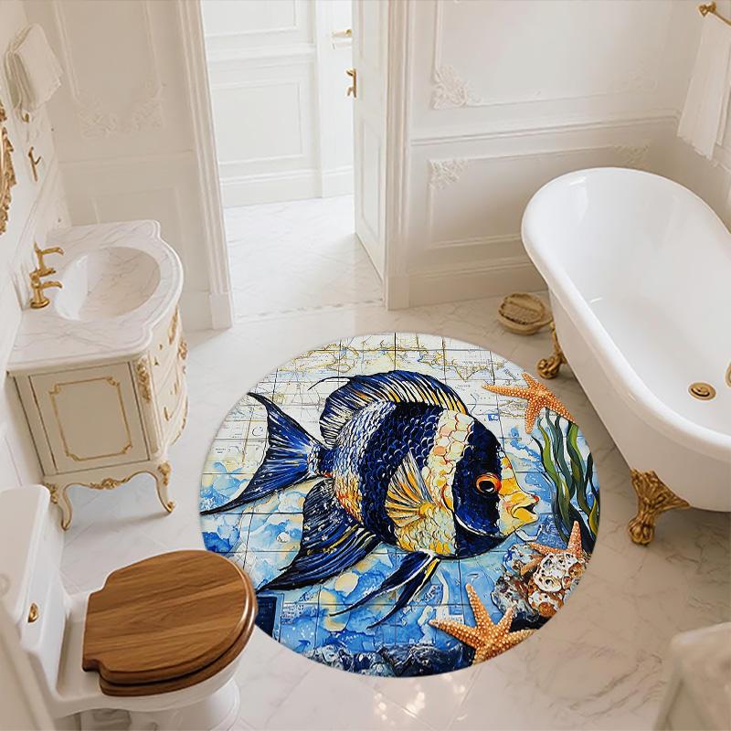 Ocean Fish,Round Area Rug,Carpet Rug for Living Room Bedroom Sofa Playroom Decor,Non-slip Floor Mat