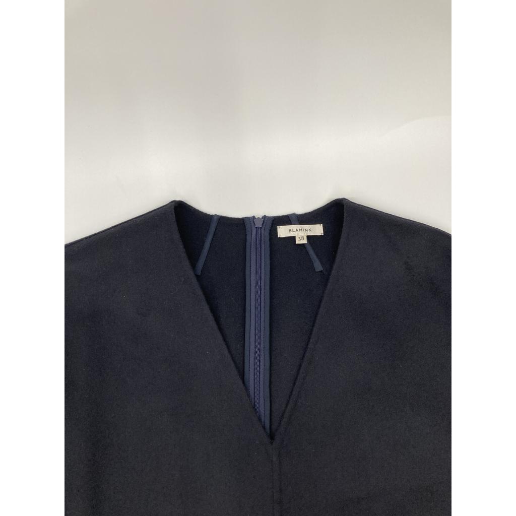 BLAMINK Black wool V-neck long dress dress 38 blackUsed