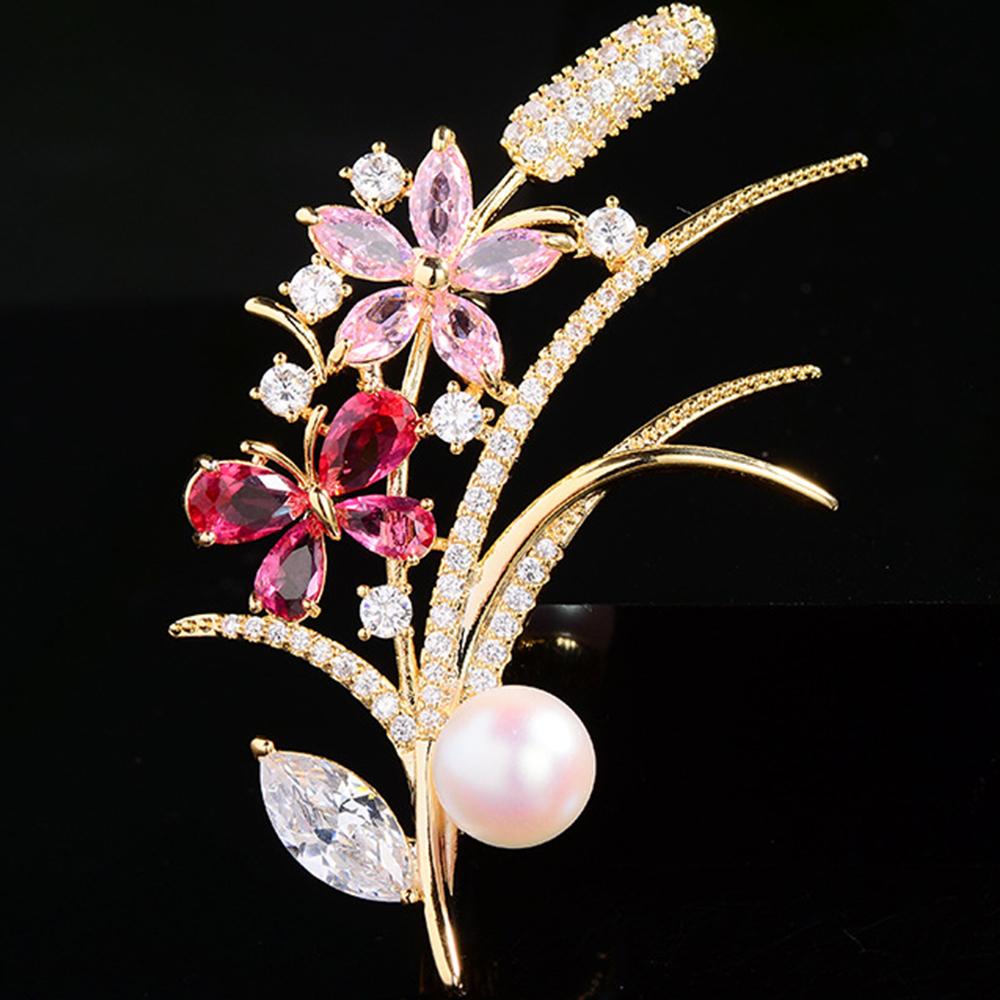 Crystal Flower Brooch Pin Rhinestone Wheat Ear Brooches Wedding Jewelry Gifts