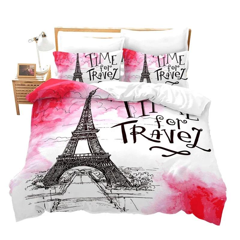 

Eiffel Tower Duvet Cover Set Twin King Size Paris Tower Comforter Cover Microfiber Flower Butterfly Bedding Set For Girls Teens EU Single(135x200cm)