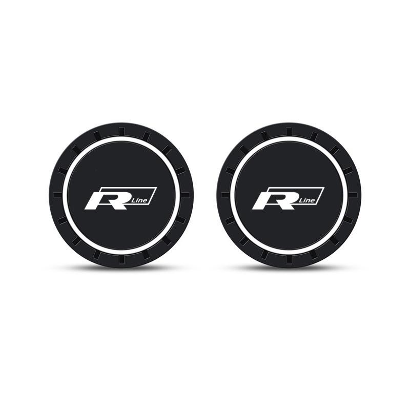 For VW Volkswagen Jetta MK5 Golf New 2PCS Rline R line Logo PVC Silicone Car Coaster Water Cup Slot Non-Slip Pad Drink Mat For V