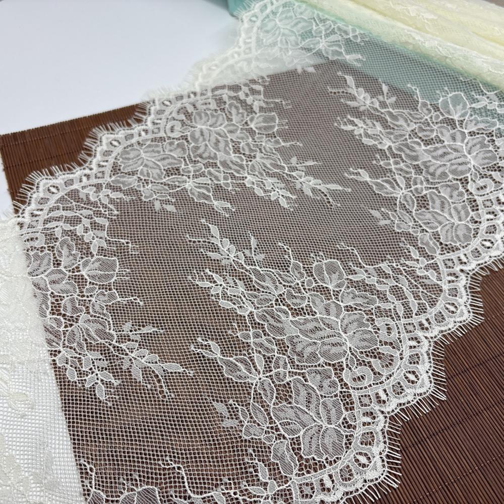 1.5m X 26cm French Chantilly Lace, Non-stretch Ivory Eyelash Mesh Lace Fabric for Sewing, Bra, Underwear, Lingerie, Dress, Garment, Crafting