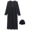 ON NISHIKI Travel Pajamas with Long Sleeve Stretch Loungewear Size Women's Pouch, Compact, Dress, Material, Nightgown, (Black 4/ML/904101)