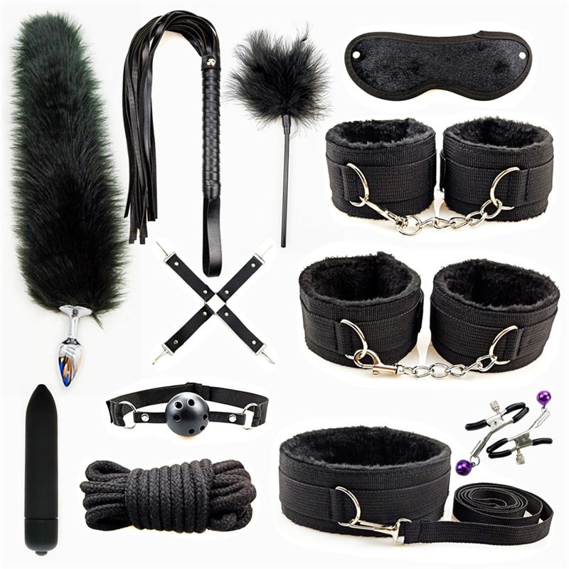 Sex Toy Kit Bondage Restraints Set Adult Toys Sex Games Erotic Toys Anal Plug Handcuffs Whip Gag Bdsm Kits Sex Toys for Couples