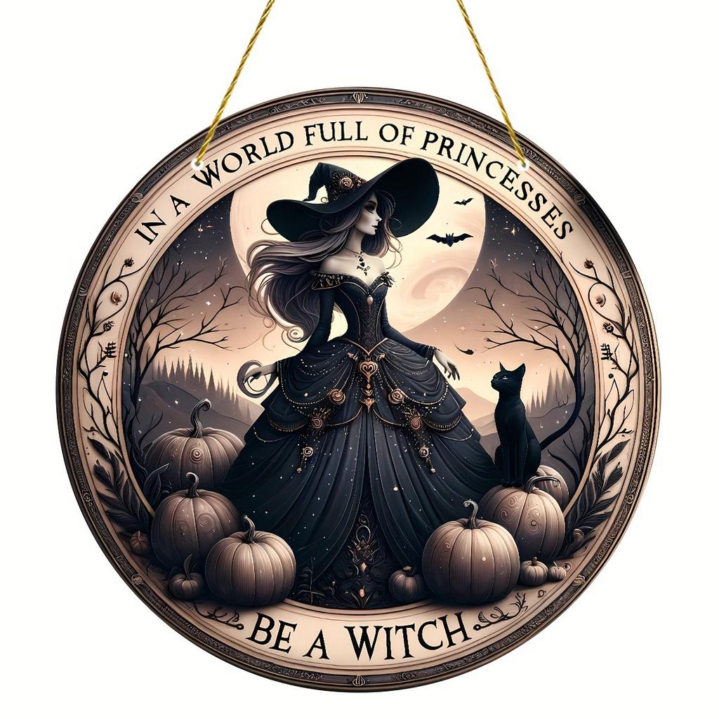 Halloween Wooden Door Plaque Craftsmanship Circular Logo Witch Pendant Home Decor