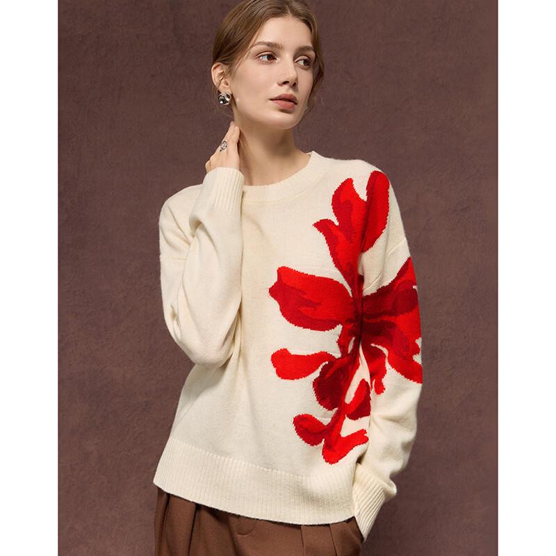 100% Merino Wool Jacquard Knit Pullover Sweater
