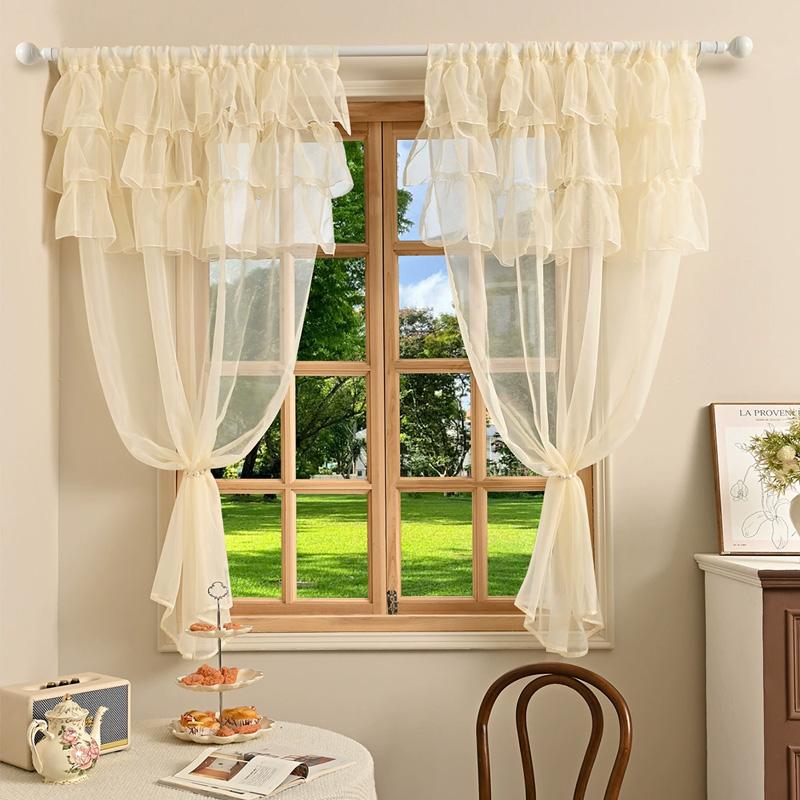 1PC Home Decor Bedroom Door Sheer Curtains French Window Curtain Rococo Rod Pocket Design for Living Room 3-Bar Ruffled