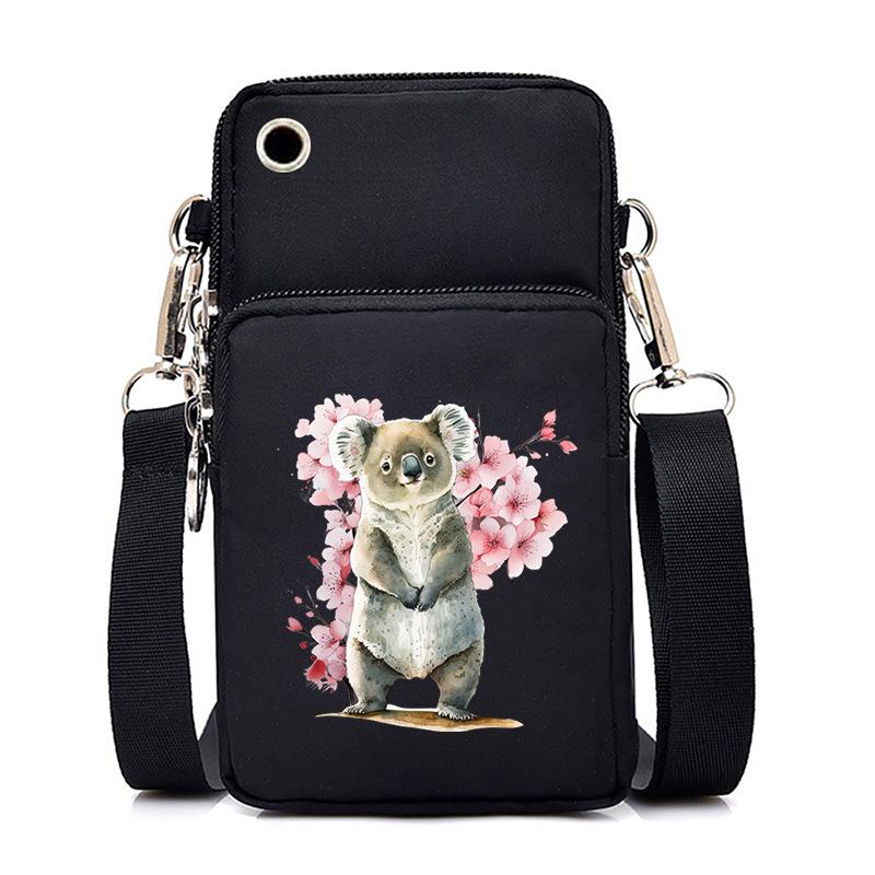 Cherry Blossoms Animal Raccoon Cartoon Printed Messenger Bag Multi-Function Mobile Phone Bag