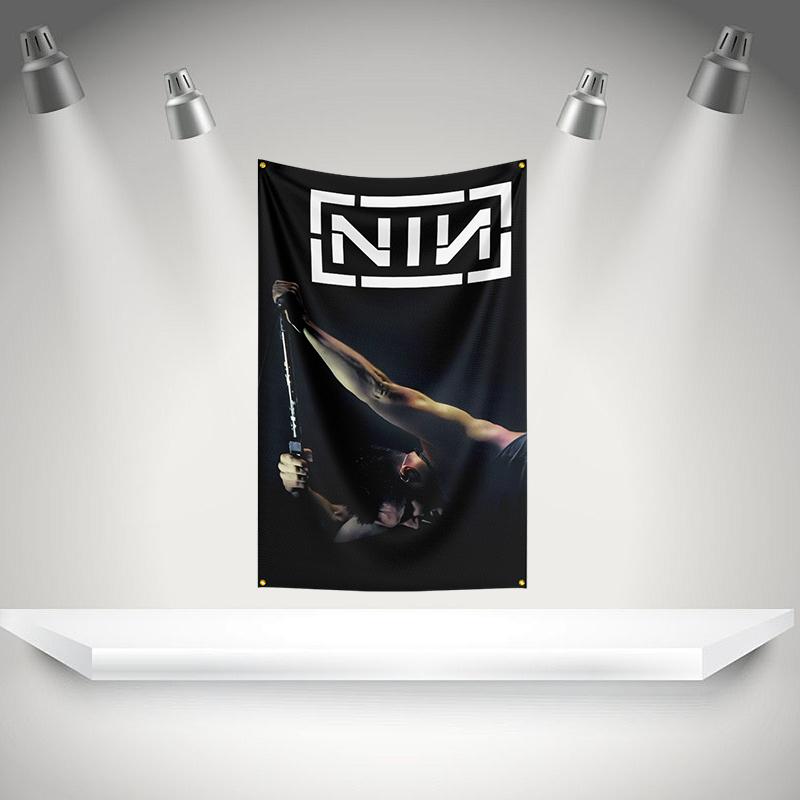 N-NIN Nine Inch Nail Flag Rock Music Band Banner with Grommet HD Printing Tapestry Exhibition Music Band Fans Garage Decor