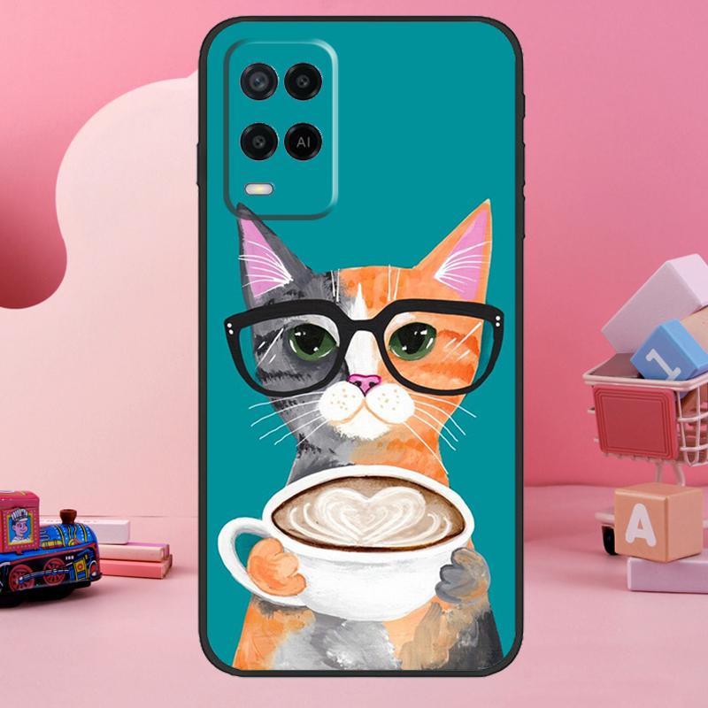 Cute Coffee Milk Cat Case For Oppo A5 Pro A15 A17 A57 A77 A18 A38 A58 A78 A98 A94 A74 A54 A16 A76 A96 A40 A60 A80