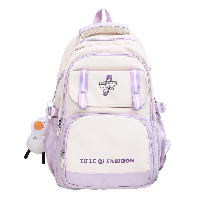 

Жіночий шкільний рюкзак для старшокласників великої місткості, полотняний рюкзак контрастного кольору для жінок фіолетовий