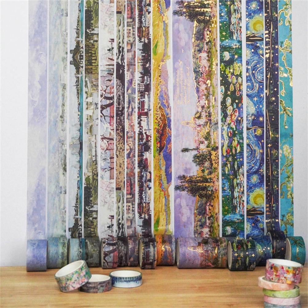 24Pcs Oil Painting Retro Washi Tape Stickers Gold Foil Stickers Colorful Collage Handbook Materials Scrapbook DIY Sticker Decoration