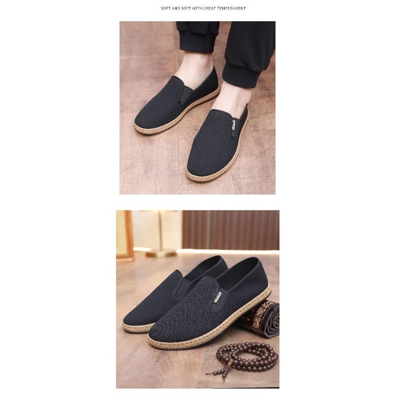 Men's Beijing Style Breathable Slip-On Shoes, Lightweight Flexible Sole Comfortable Walking Flats, Non-Slip Casual Cloth Shoes for Men