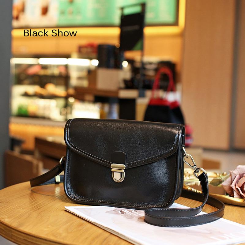 

2025 Ретро Маленькие Женские Сумки Через Плечо Из Натуральной Кожи Сумка-Меселердж Замочек Женские Сумки Через Плечо Сумка Первый Слой Кошелька Из Коровьей Кожи чёрный