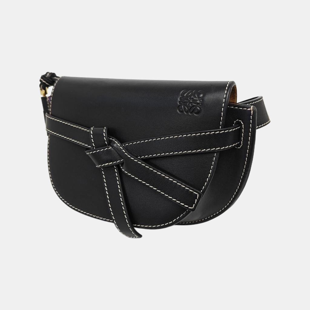 [Pre-Owned] Gate Mini Saddle Bag Black Leather Waist Bag Chest Bag Gold Hardware - Very Good #1LQRLGP