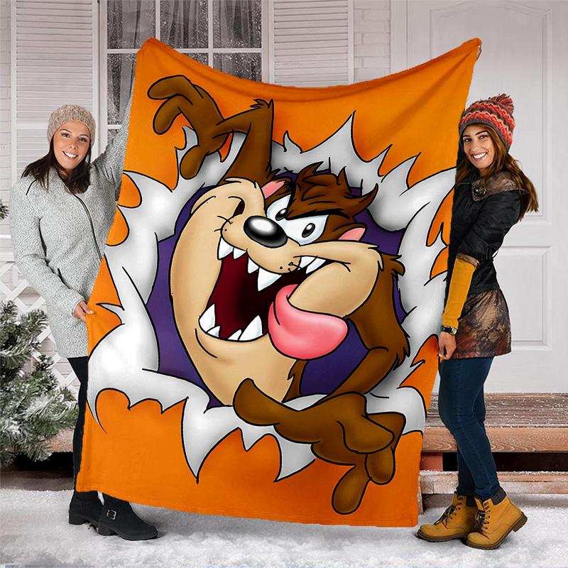1pc Taz3 Theme Soft Flannel Throw Blanket - Digital Print, Polyester, Cozy for All Seasons, Perfect for Outdoor, and Travel