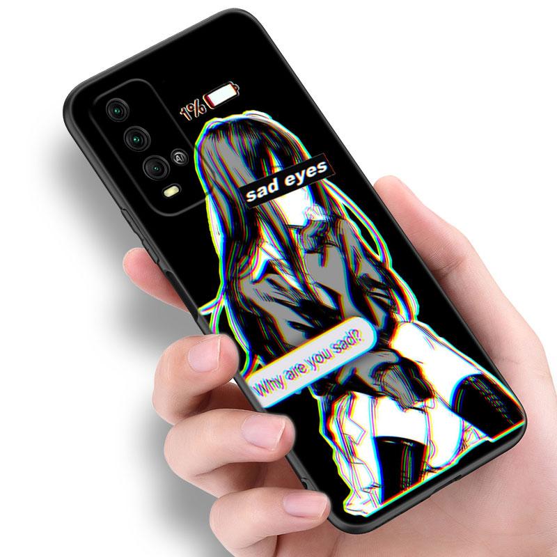 Anime Sad Girl Phone Case For Xiaomi Redmi Note 5 6 9T K20 K40 K50 Pro 7A 8A 9A 9C 9i 10A 10C A1 S2 Soft TPU Black Cover