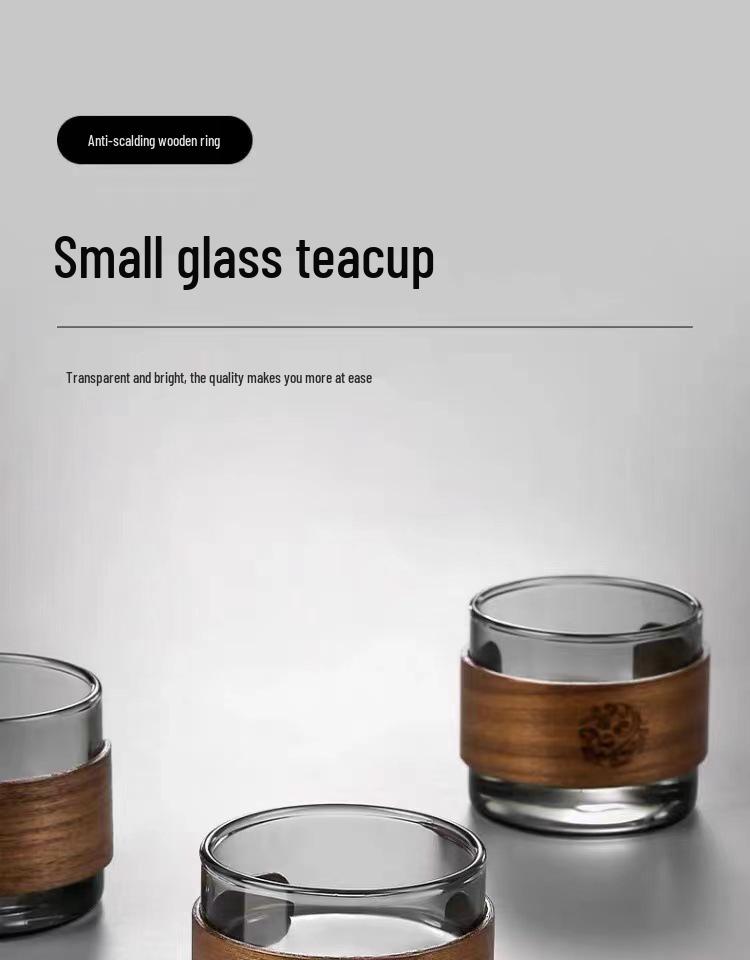 Insulated Borosilicate Glass Tea Cup with Walnut Wood Ring – Small, Multi-use for Home and Guests