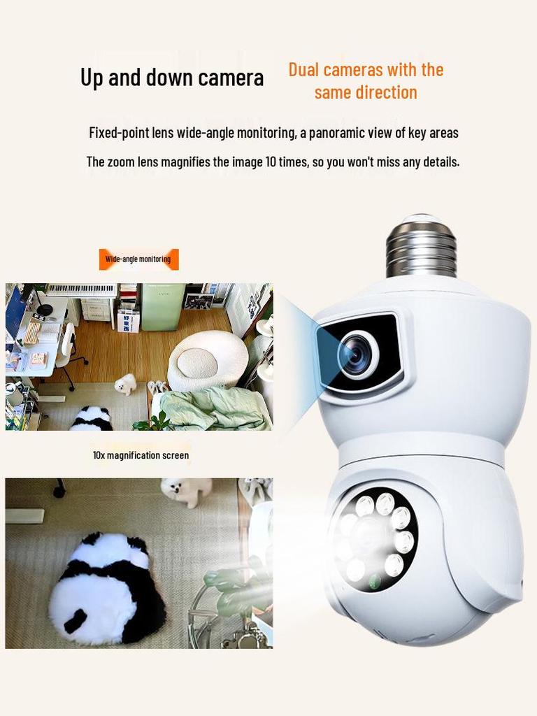 E27 Dual-Screen 360° WiFi Home Surveillance Bulb Camera, Full HD Color