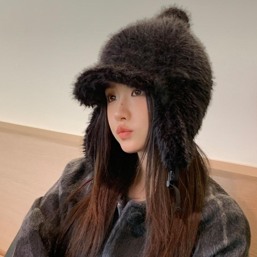 Fluffy Winter Cap Plush Plush Hat Cozy Ear Protection Hat  for Women
