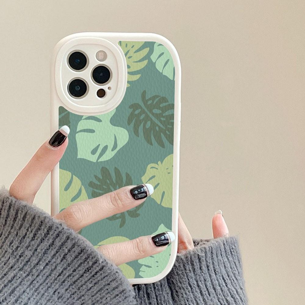 Blad Monstera Grön Telefonfodral Hårt Läder För IPhone 14 13 12 Mini 11 14 Pro Max Xs X Xr 7 8 Plus Fodral