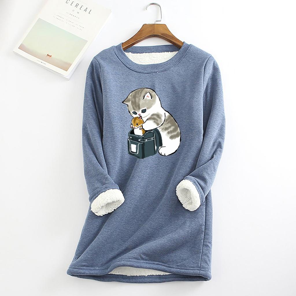 Women Thick Fleece Sweatshirt Leopard Print Velvet Warm O-neck Underwear Top