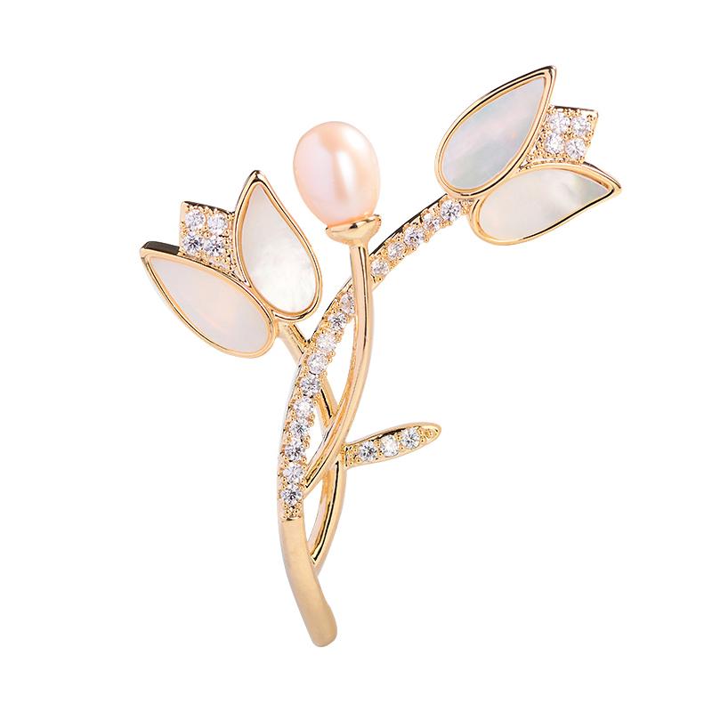 Plant Shaped Pearl  Tulip Flower Brooch For Women Coat Wedding Jewelry Party Accessries Gifts