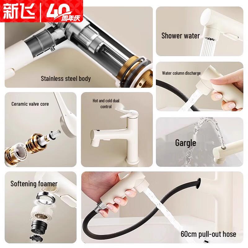 Xinfei Pull-Out Basin Faucet with Hot & Cold Water