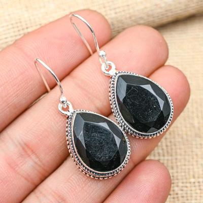 Glorieuze Zwarte Spinel Edelsteen Handgemaakt 925 Massief Sterling Zilveren Sieraden Oorbellen Voor Haar