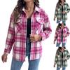 Women's Color Block Plaid Shirt Jacket, Lapel Collar Loose Fit Casual Outerwear for Fall