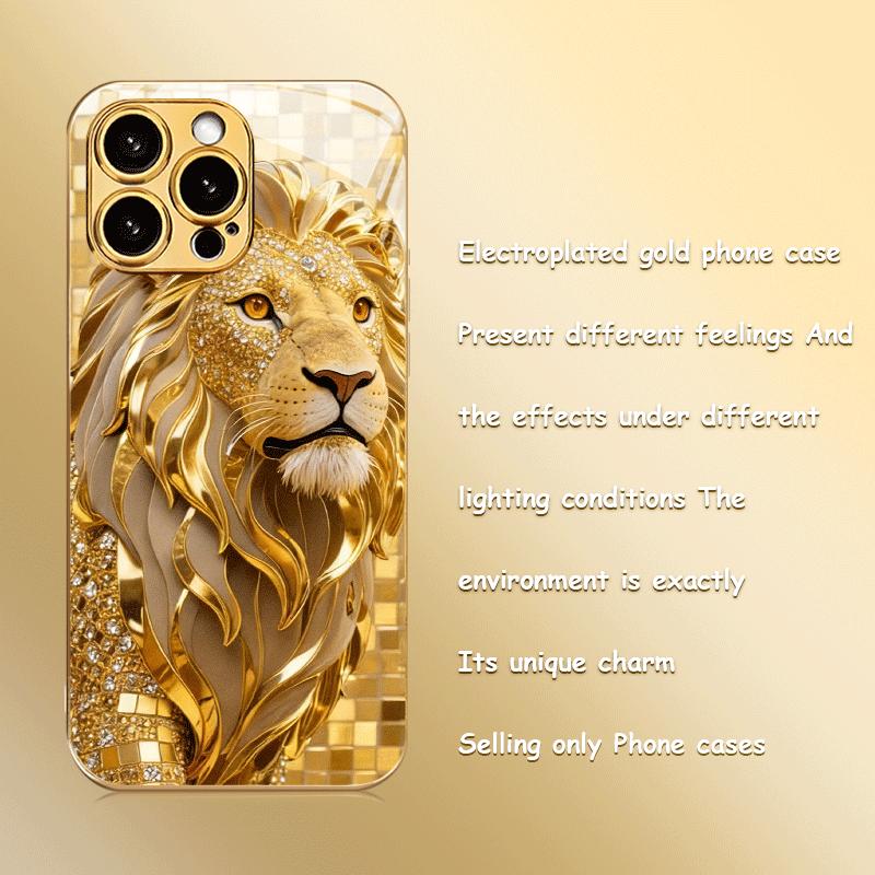 Carcasa de sticlă pentru telefon cu designul majestic al Leului de Aur este potrivită pentru iPhone17 16 15 14 13 12 11Pro/Max/Plus anti-cădere și rezistentă la șocuri