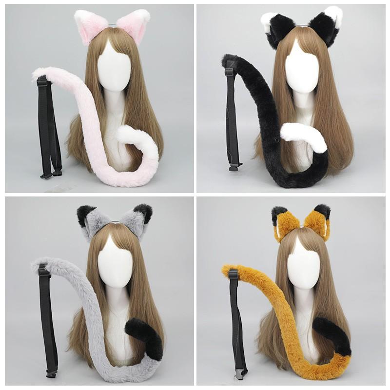 Anime Cat Ear Headband Tail Set Cosplay Party Plush Feline Accessory Adult Fans