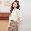Women's Professional Gold Button V-Neck Chiffon Blouse