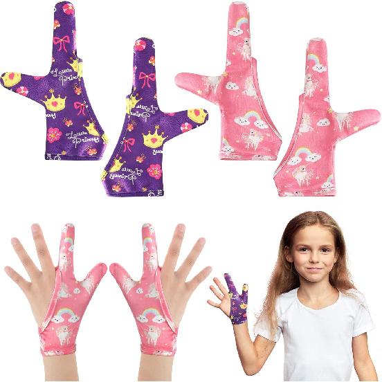4 Pcs Thumb Sucking Guard Gloves Kids Chewy Compression Gloves Breathable Guard Nail Biting Gloves Kids Stop Thumb Sucking and Finger Biting