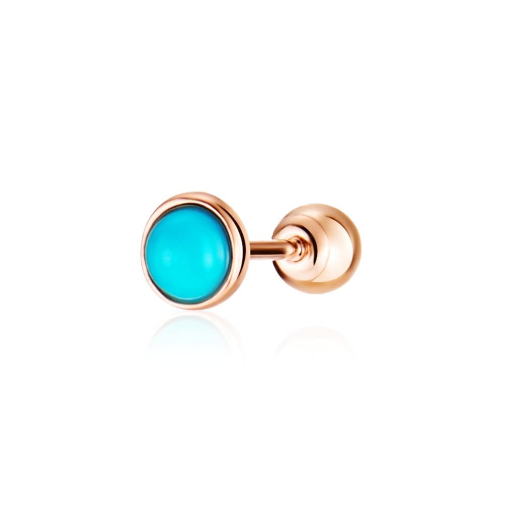 [Bnbgold] 14K Pink Gold 3mm Natural Turquoise Light Piercing One Side Npe34582
