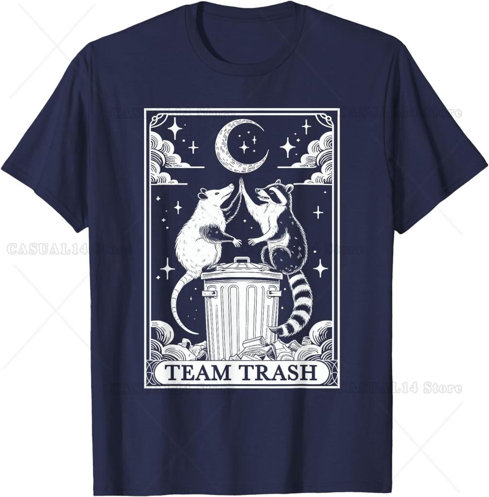 Tarot Card Vintage Team Trash Crescent Moon Opossum Raccoon T-Shirt for Unisex Oversized T Shirt Lightweight