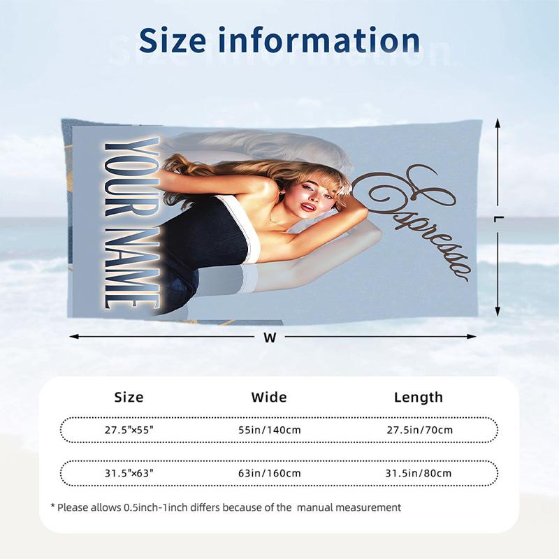 Sabrina Carpenter Beach Towel, Personalized Custom Name Text, Quick Dry Large Absorbent Towel For Beach Pool