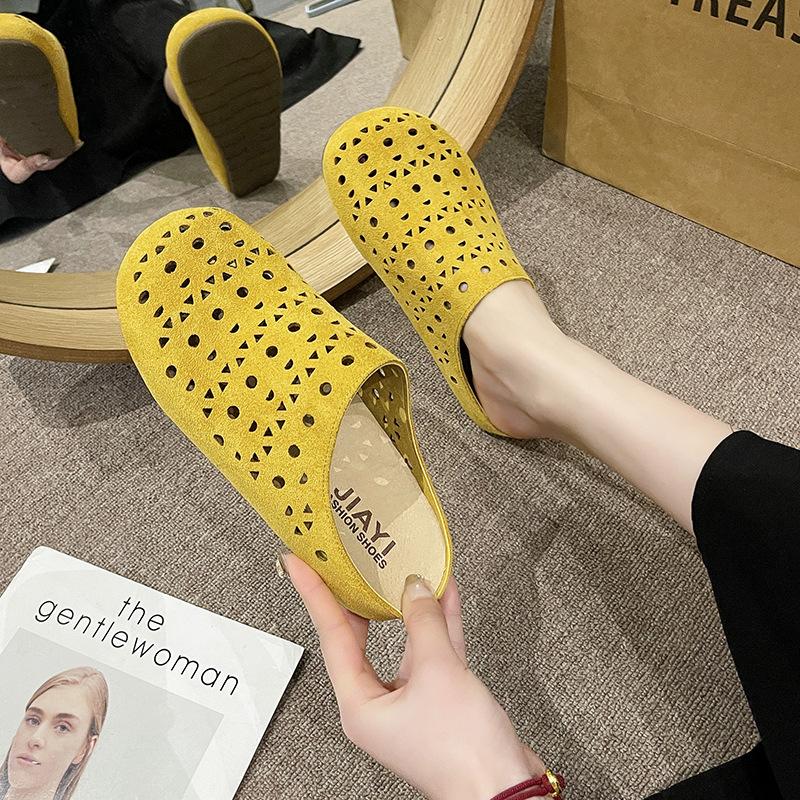 

Ретро шлепанцы на толстой подошве с закрытым носком женские летние для улицы 2025 новые модели с юбкой нескользящие сандалии-полушлепки 35 жёлтый