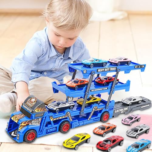 AMYCOOL Construction Vehicle Toy Set, Miniature Car Set with Storage and Working Vehicles, Educational Toy with Traffic Signs and Car Stickers, Indoor