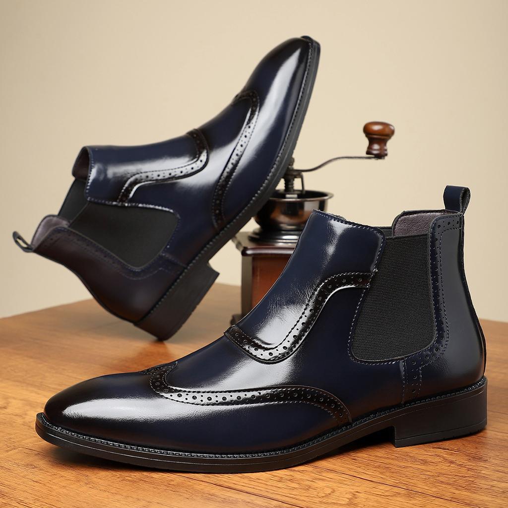 Winter Designer New Men's Pointed Toe Business Leather Casual Chelsea Ankle Boot Male Brogues High Top Shoes Zapatos Hombre
