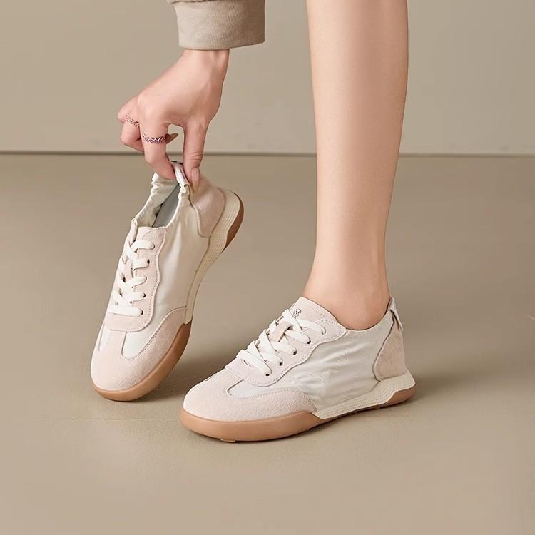 Dexun Shoes Women's Ballet Spring and Summer 2025 Thin Breathable Student White Shoes Sports and Leisure Inner Height-increasing Board Shoes