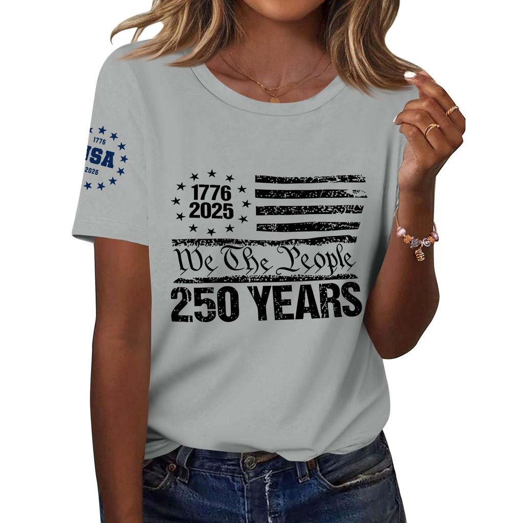 Women's Fashion Casual Printed Short Sleeve Round Neck Pullover Tops