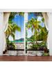 2pcs Tropical Beach Balcony Printed Curtains, Designed for Light Filtering, Quality Material, Ideal for Summer Holiday Home Win