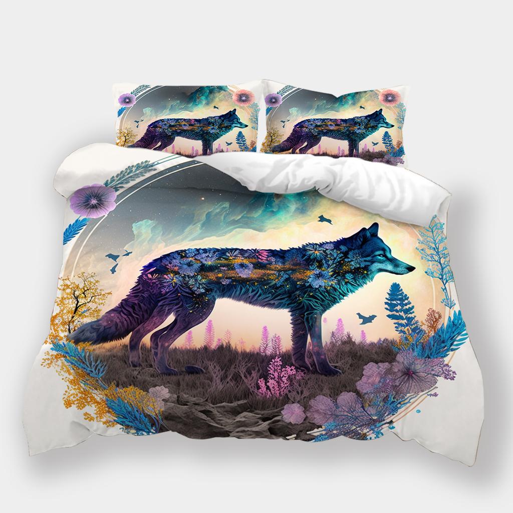 Conjunto de cama padrão lobo para casa Dreamcatcher Wolf Series Capa de cama Fronha Capa de edredom AU240 * 270 Decoração extra grande para casa