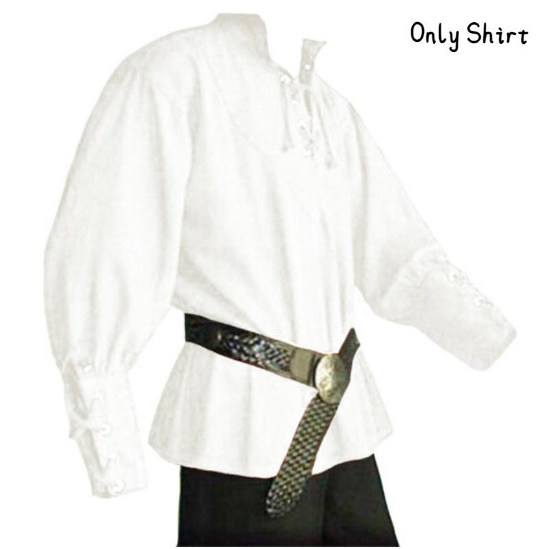 Men's Vintage Loose-fitting Shirt With Retro Stand Collar And Tie Belt