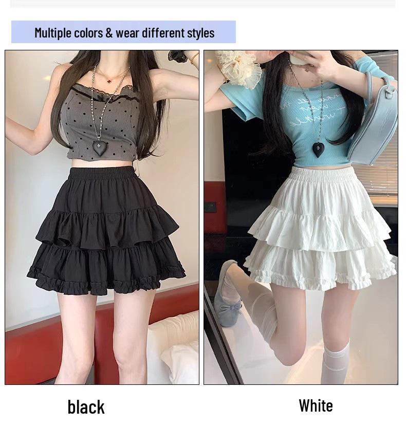White Wood Ear Trim Fluffy High-Waisted A-Line Skirt - Women's 2026 Summer Edition