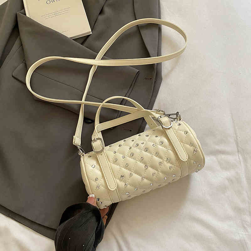 

Luxury Bright Diamd Banquet Bag French Texture Soft Leather One Shoulder Crossbody Bags Simple Versatile Women s Handbag (20cm<Max Length<30cm) бежевий