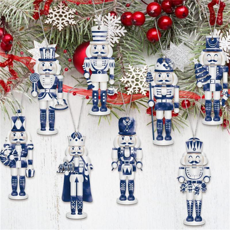 1 Set Vintage Christmas Wooden Craft Nutcracker Pendants Party Decoration Xmas Tree Hanging Ornament Kids Gift Home Supplies